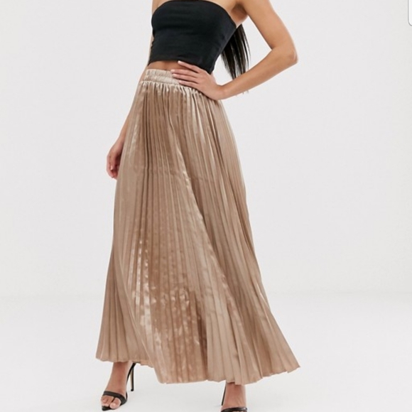 metallic pleated maxi skirt